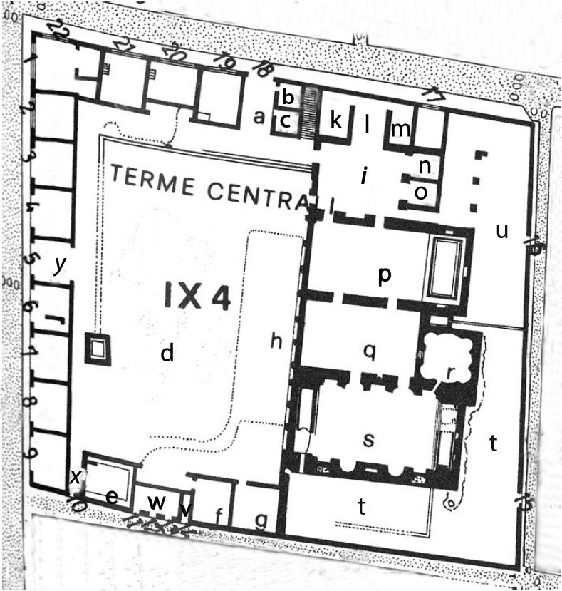 Pompeii Regio IX(9) Insula 4. Plan of entrances 1 to 22